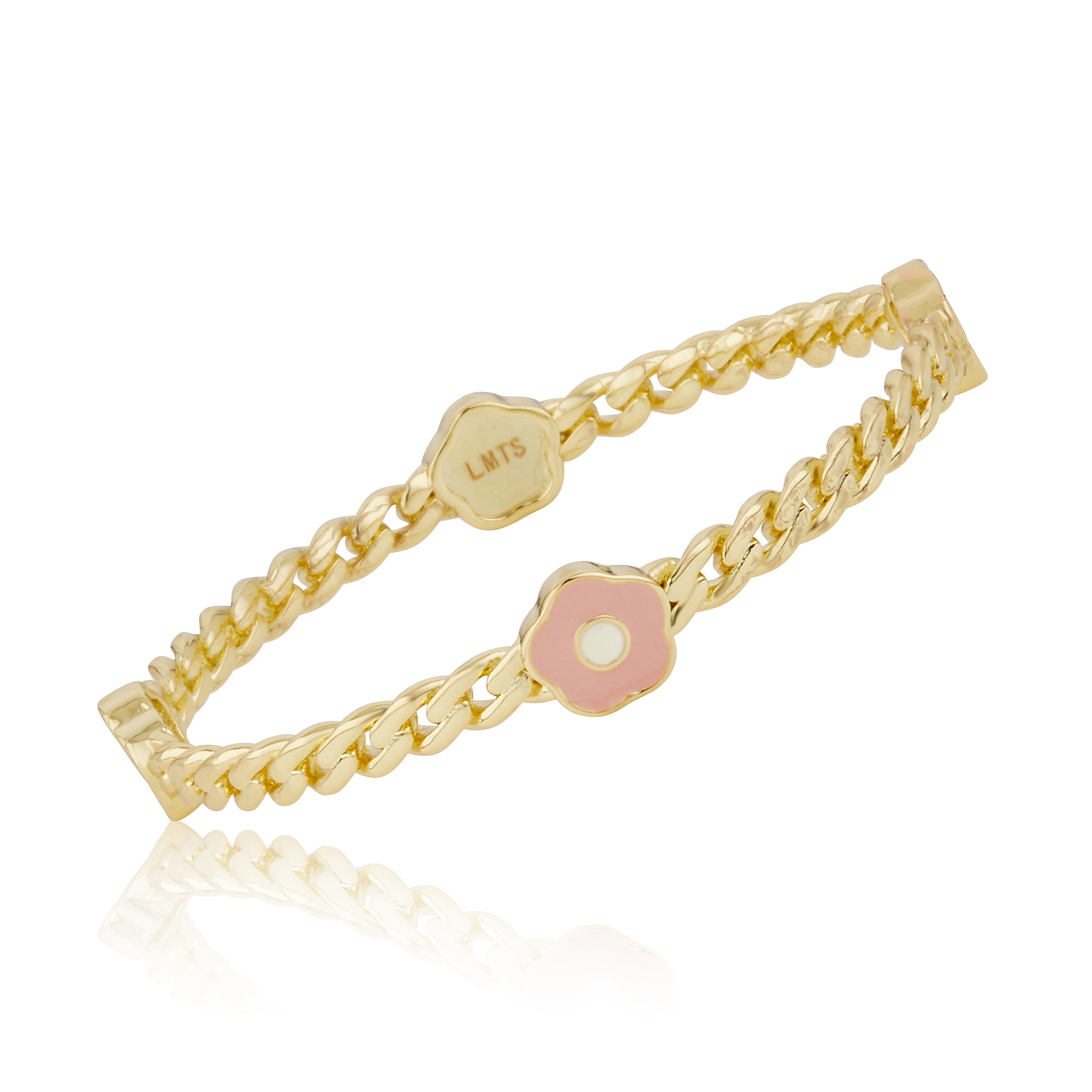 Link Bangle Accented With Enamel Flowers
