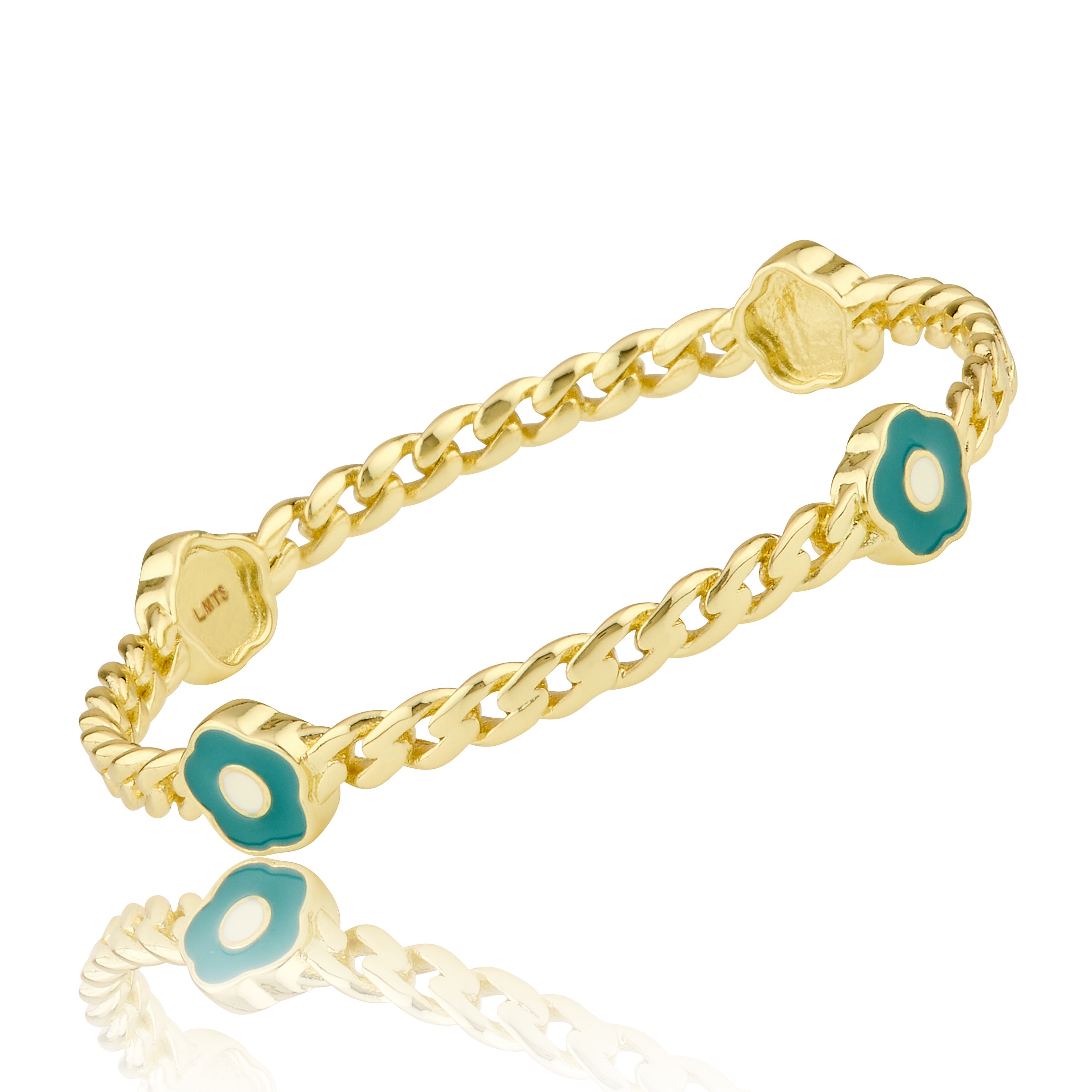 Link Bangle Accented With Enamel Flowers
