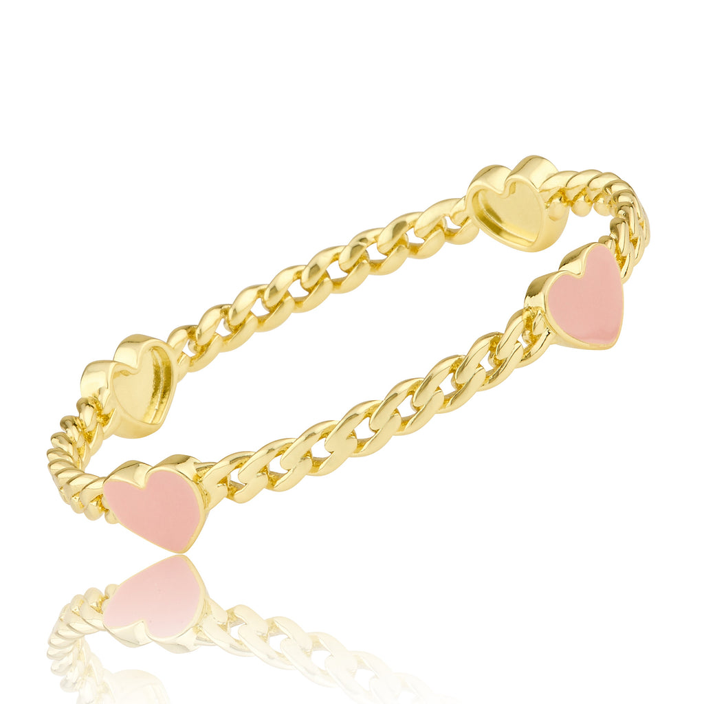 Link Bangle Accented With Enamel Hearts