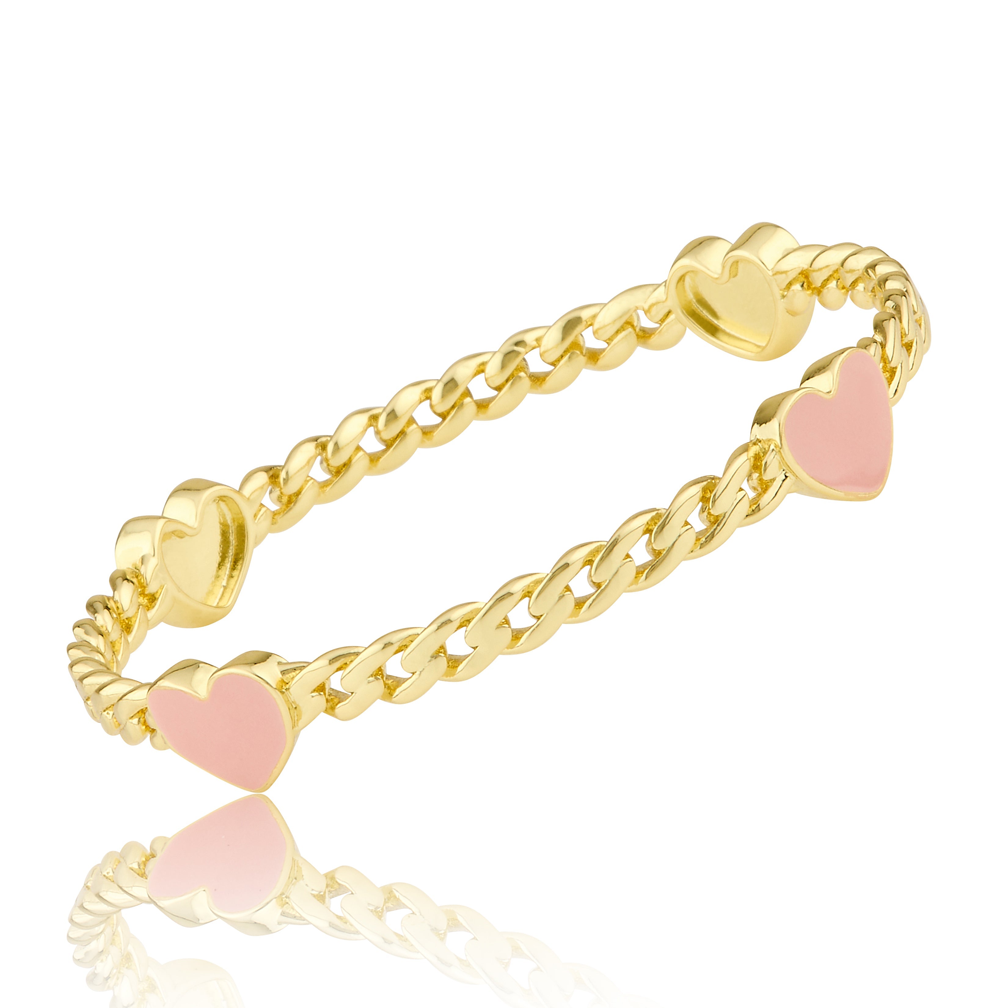Link Bangle Accented With Enamel Hearts