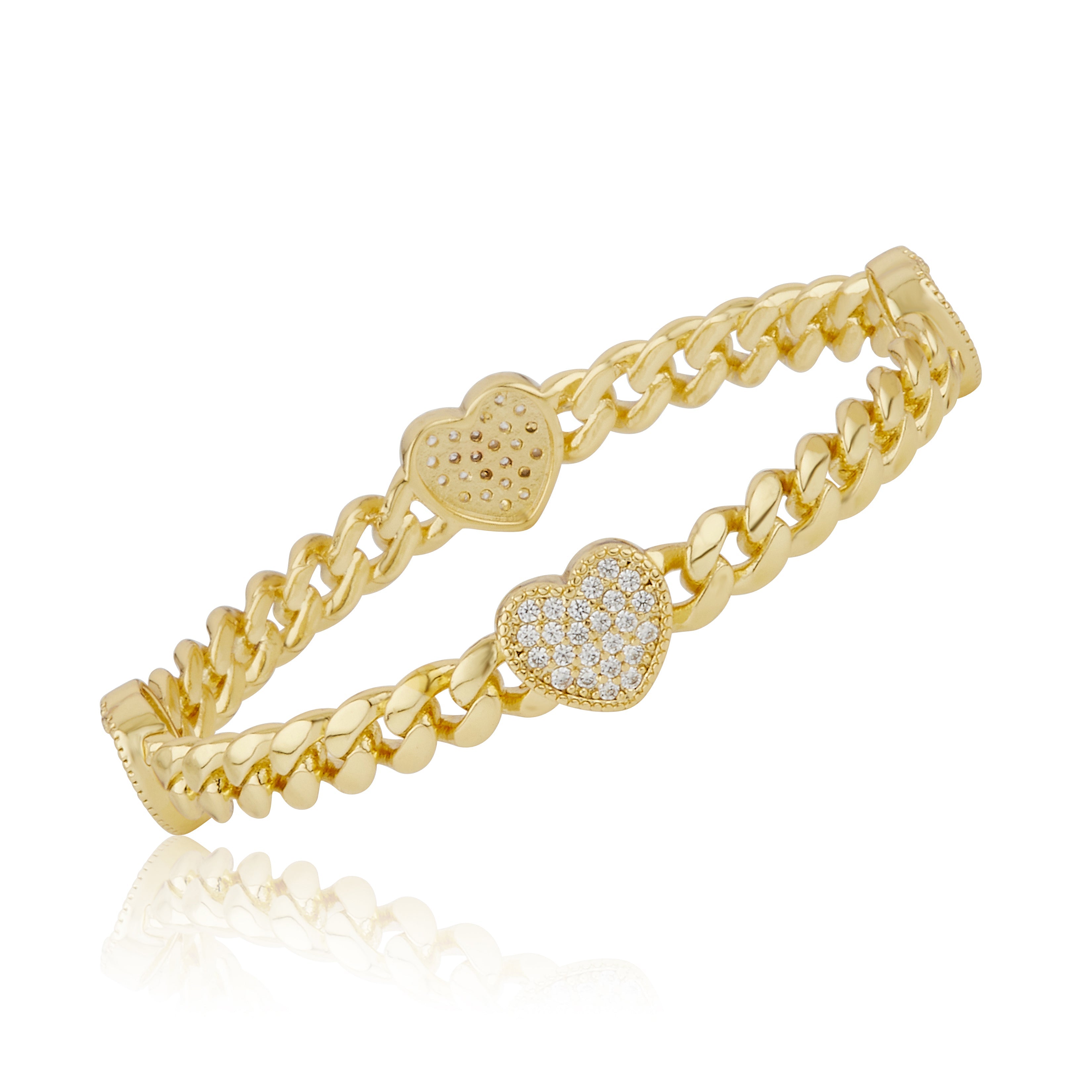 Link Bangle Accented With Cz Hearts