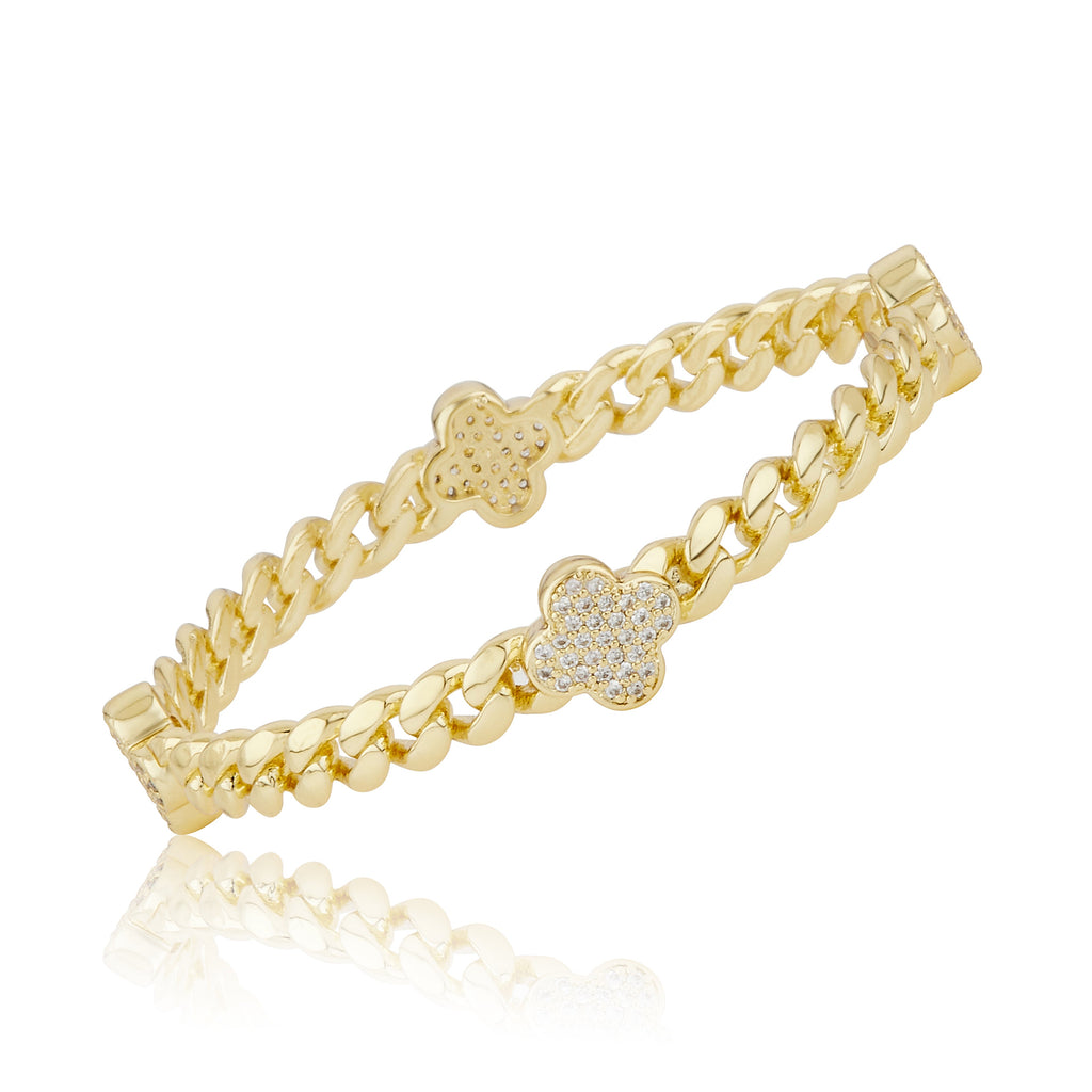 Link Bangle Accented With Cz Clovers