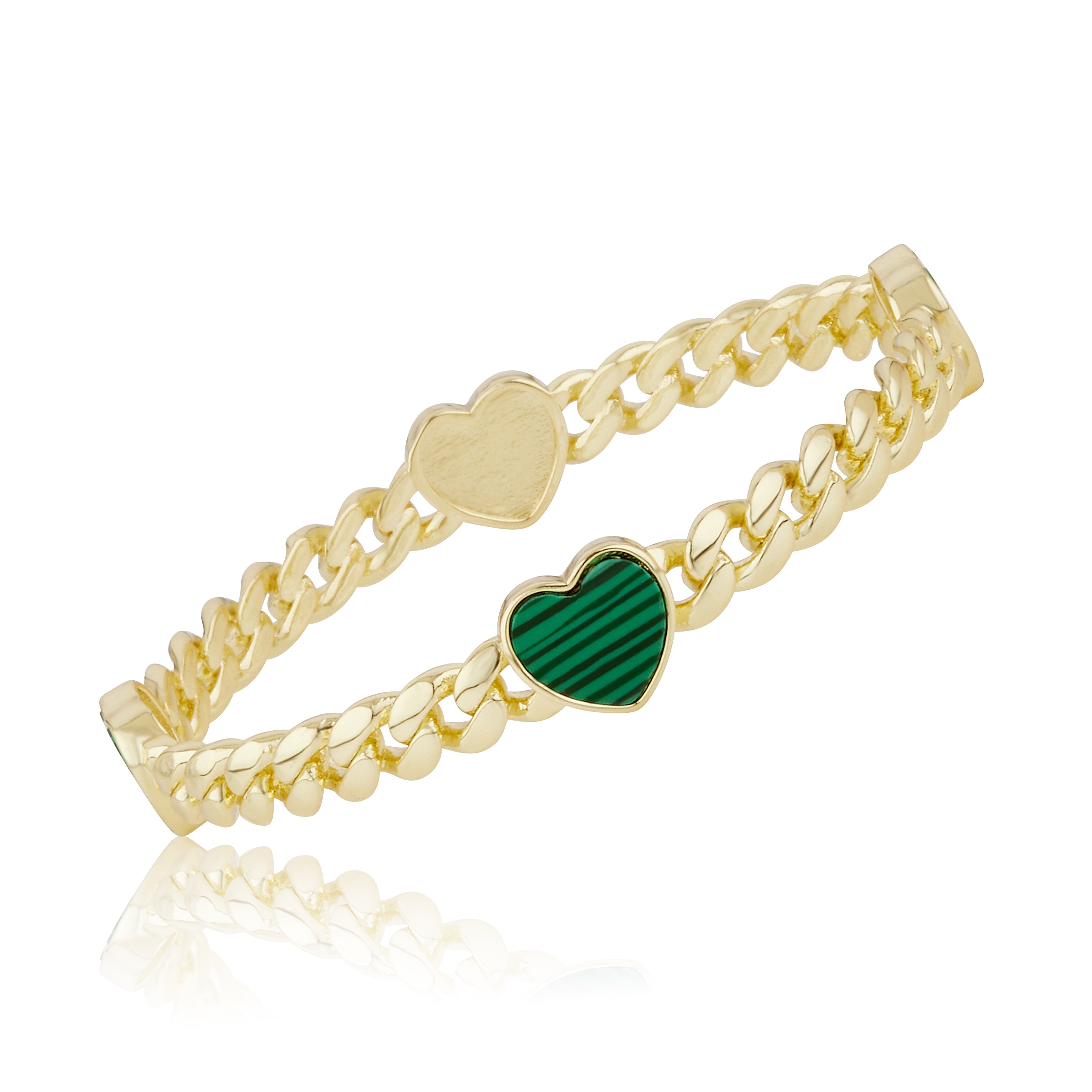 Link Bangle Accented With Mother Of Pearl Hearts