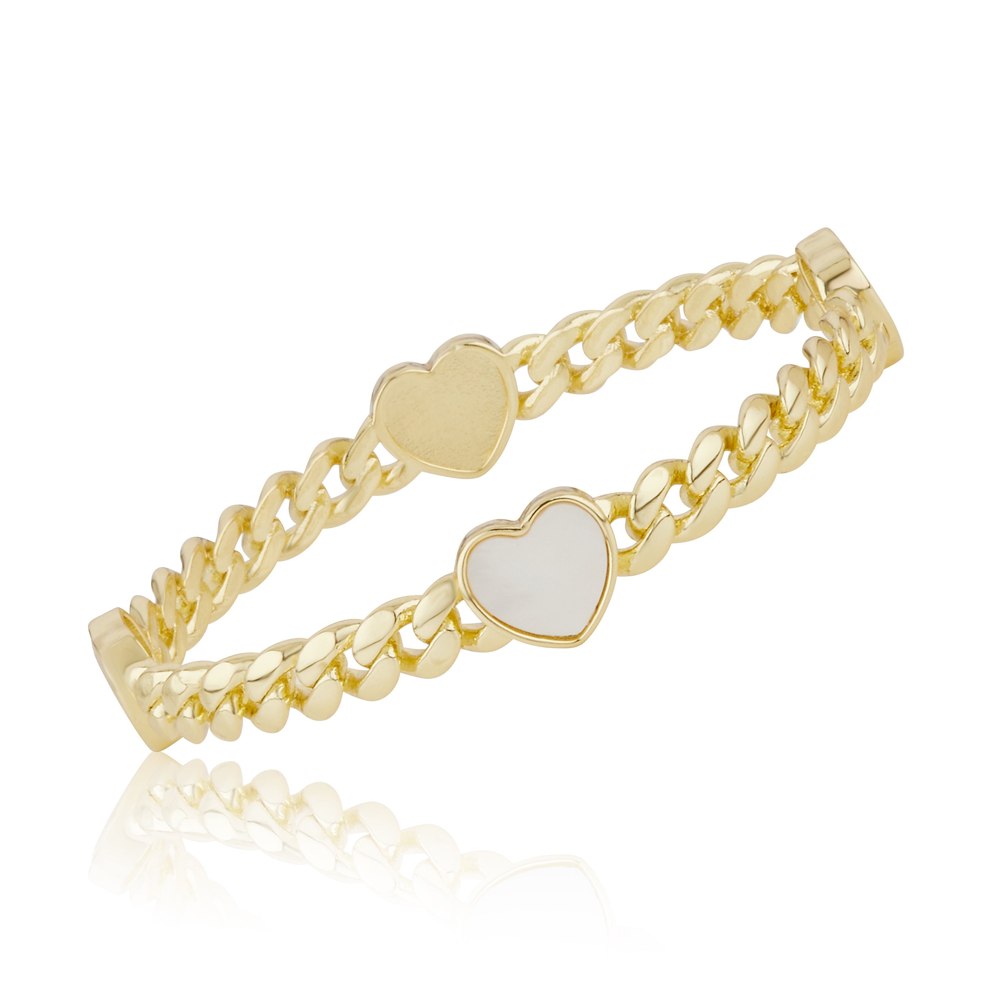 Link Bangle Accented With Mother Of Pearl Hearts