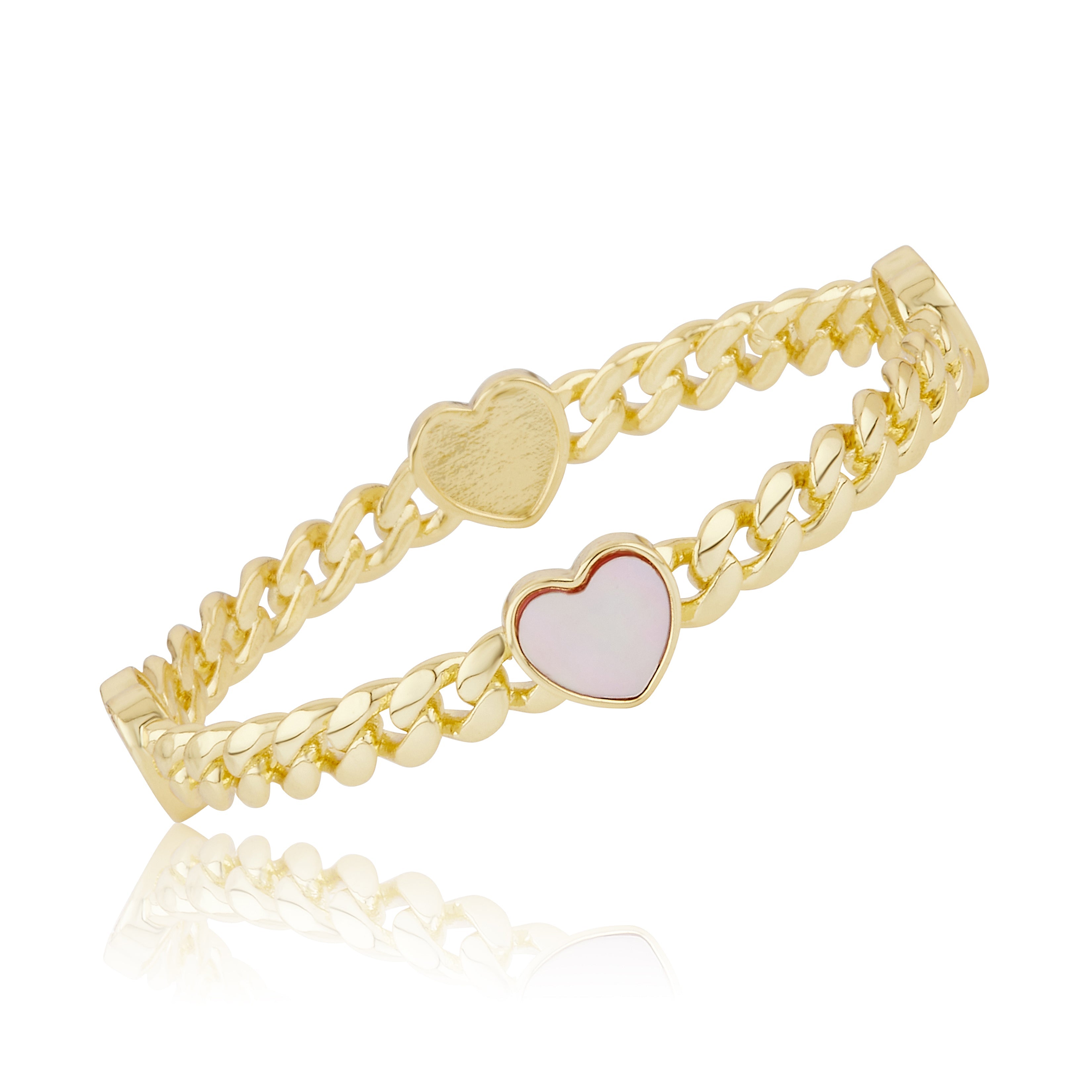 Link Bangle Accented With Mother Of Pearl Hearts