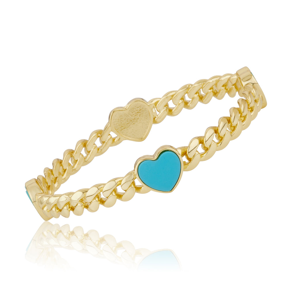 Link Bangle Accented With Mother Of Pearl Hearts
