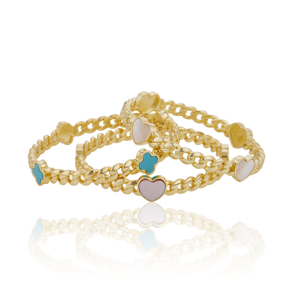 Link Bangle Accented With Mother Of Pearl Clovers