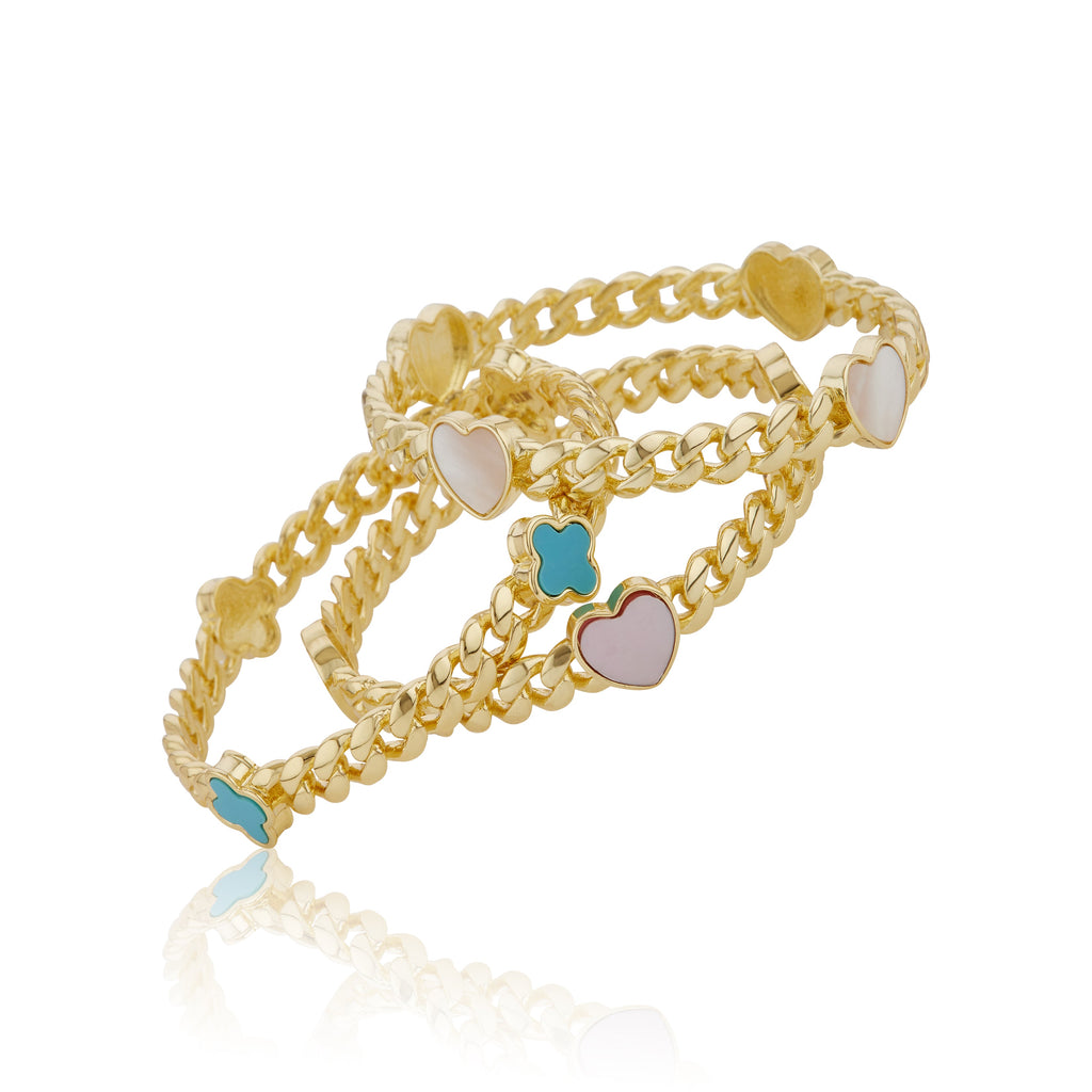 Link Bangle Accented With Cz Flowers