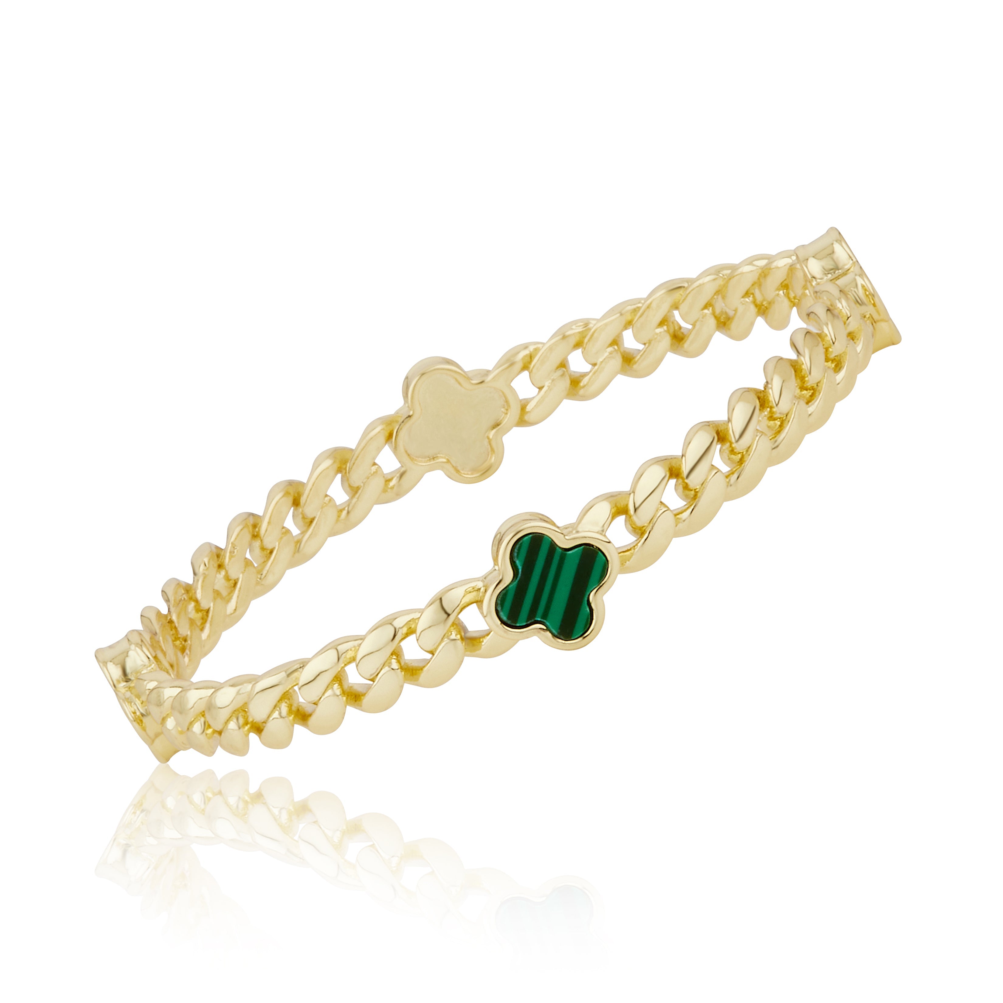 Link Bangle Accented With Mother Of Pearl Clovers