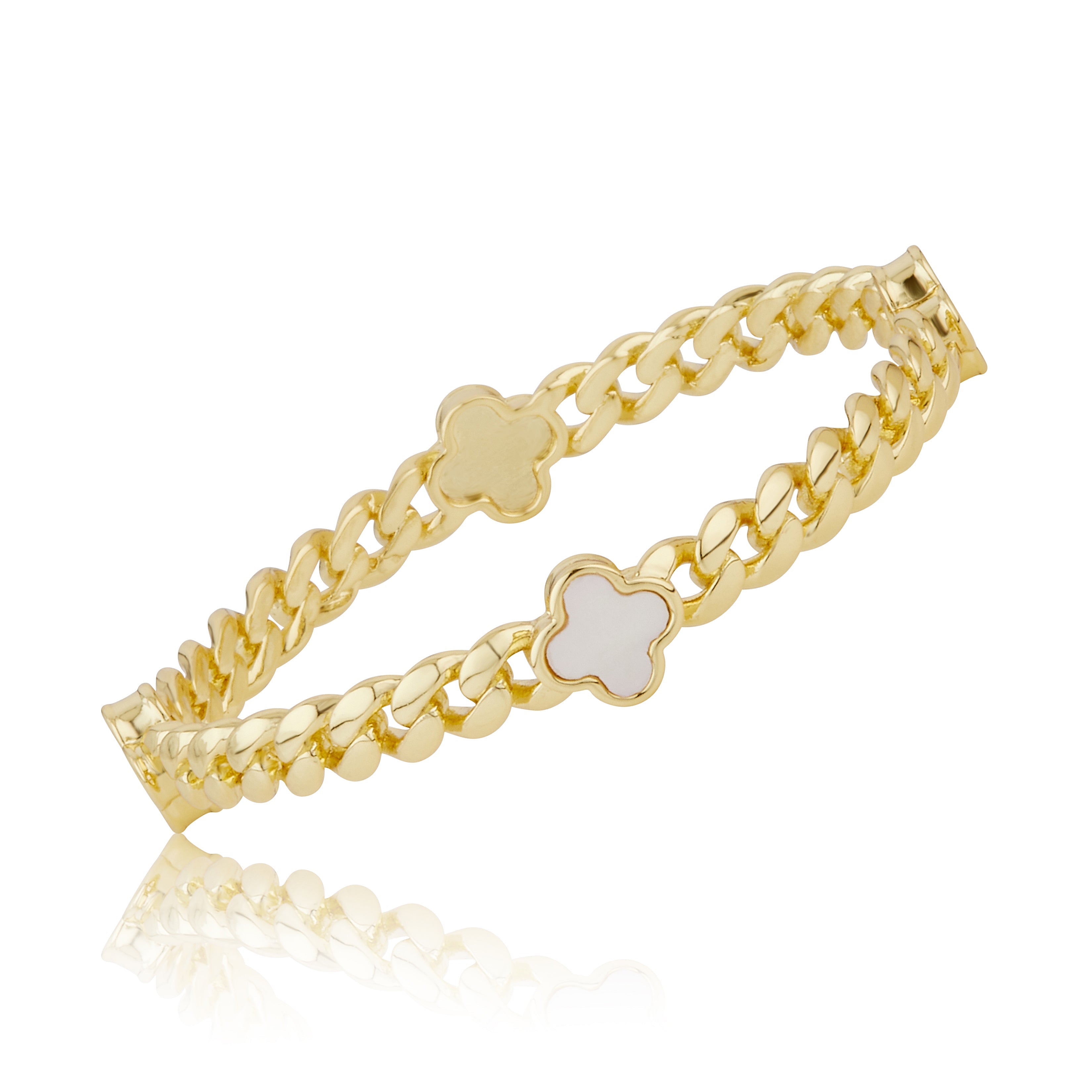Link Bangle Accented With Mother Of Pearl Clovers