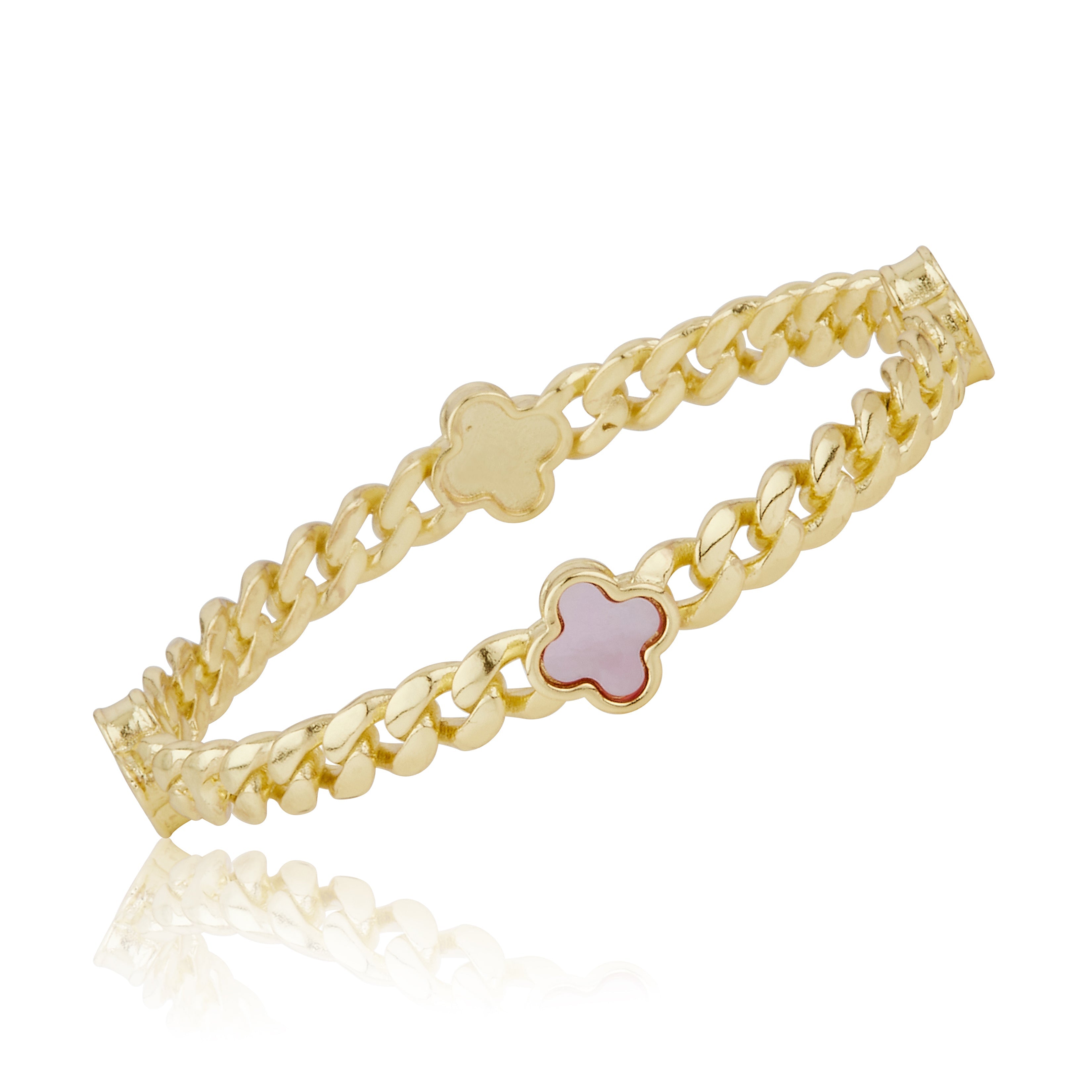 Link Bangle Accented With Mother Of Pearl Clovers