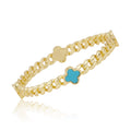 Link Bangle Accented With Mother Of Pearl Clovers