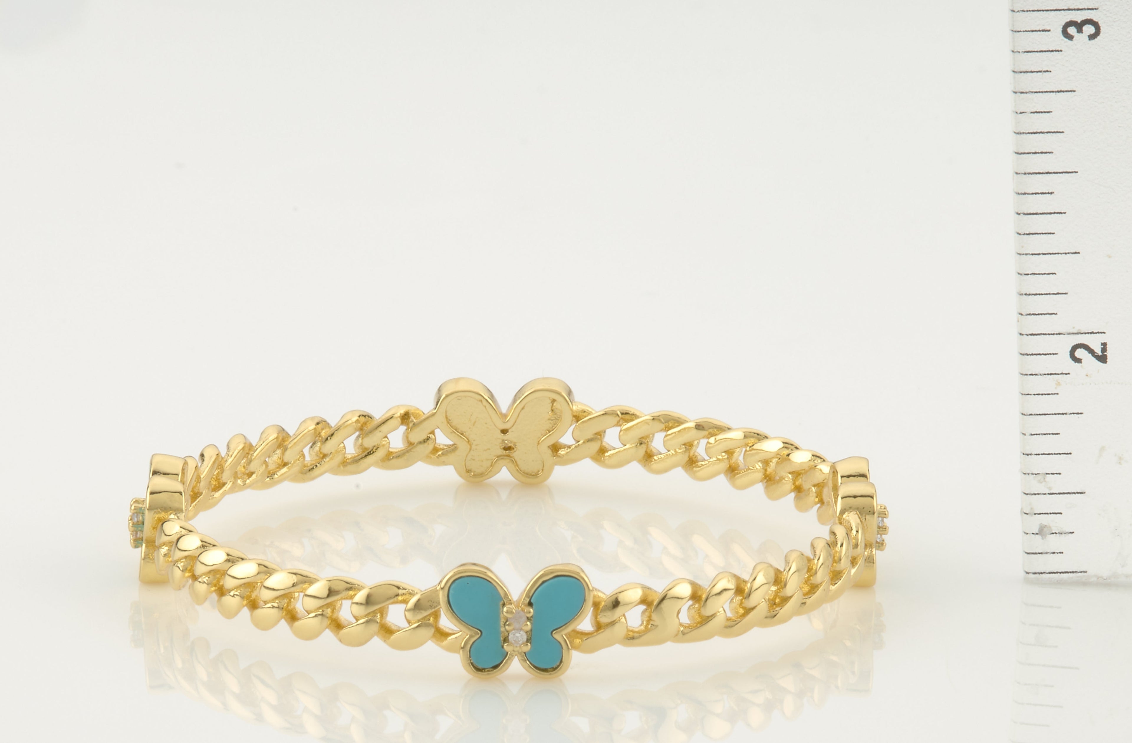 Link Bangle Accented With Cz & Mother Of Pearl Butterflies