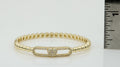 14K Gold Plated Oval Bead Clasped Bangle Accented With Cz Heart Bar Center