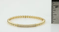 14K Gold Plated Oval Bead Clasped Bangle Accented With Cz Bar Center
