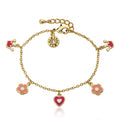 Enamel Heart & Flower Charm Bracelet