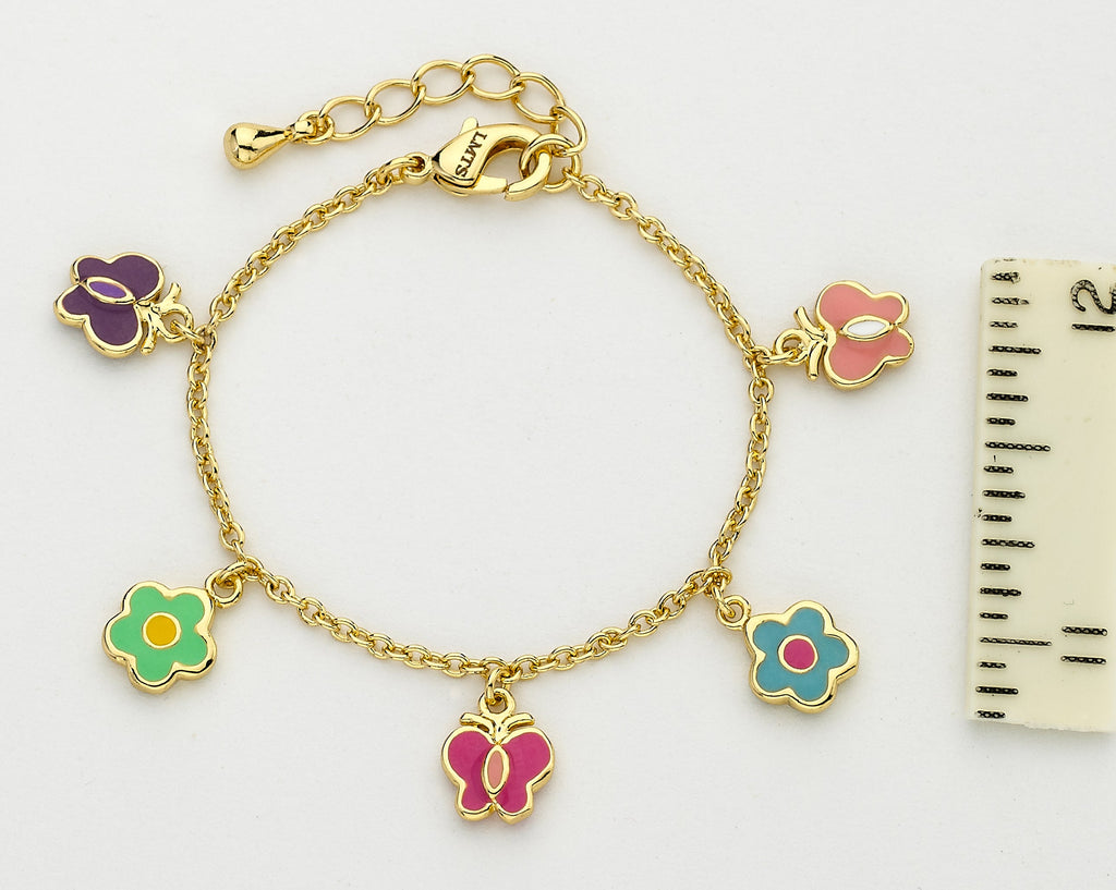 Enamel Butterfly & Flower Charm Bracelet