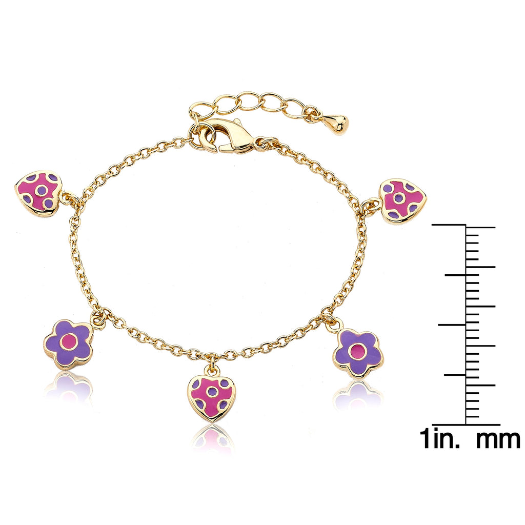 Enamel Heart & Flower Charm Bracelet