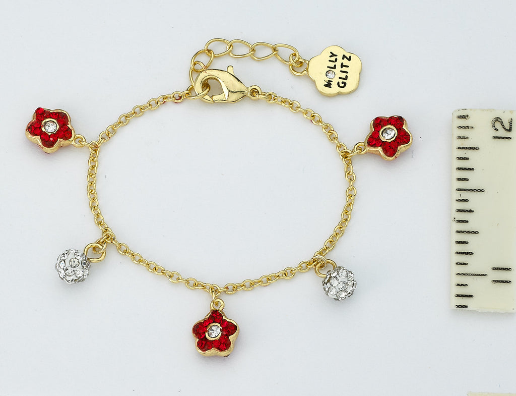 Crystal Flower Dangle Charm Bracelet