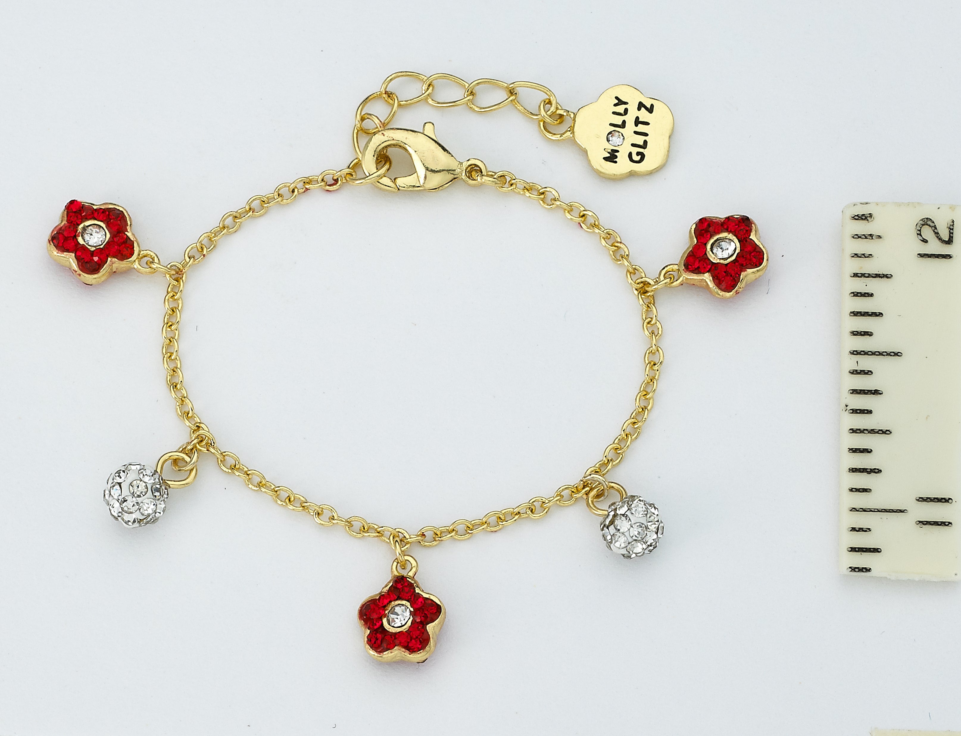 Crystal Flower Dangle Charm Bracelet