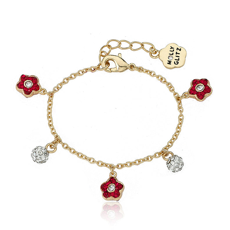 Crystal Flower Dangle Charm Bracelet