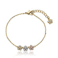14k Gold Plated3 Tone Plated Cubic Zirconia Small Flowers Chain Bracelet