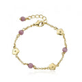 14k Gold Plated CAT EYE Bracelet with Flowers and Pink Cat Eye Balls