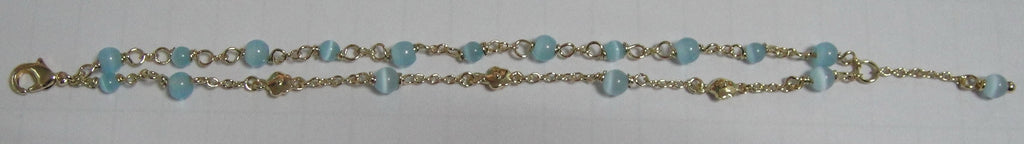 14k Gold Plated CAT EYE Double stranded Bracelet with Blue Cat Eye Balls