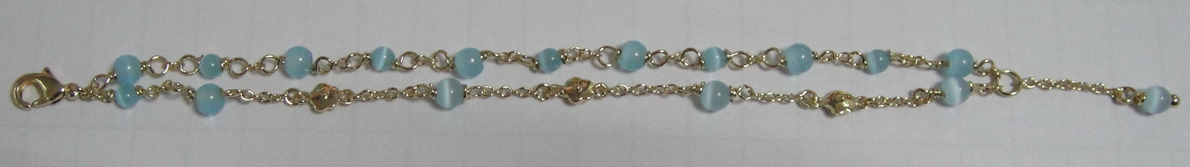 14k Gold Plated CAT EYE Double stranded Bracelet with Blue Cat Eye Balls