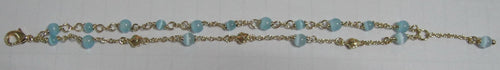 14k Gold Plated CAT EYE Double stranded Bracelet with Blue Cat Eye Balls