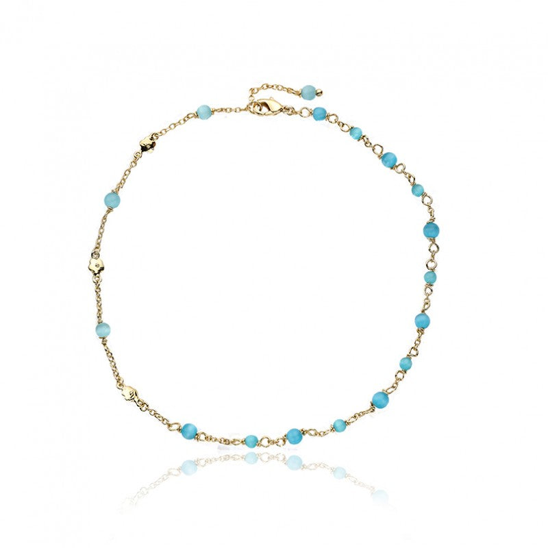 14k Gold Plated CAT EYE Double stranded Bracelet with Blue Cat Eye Balls