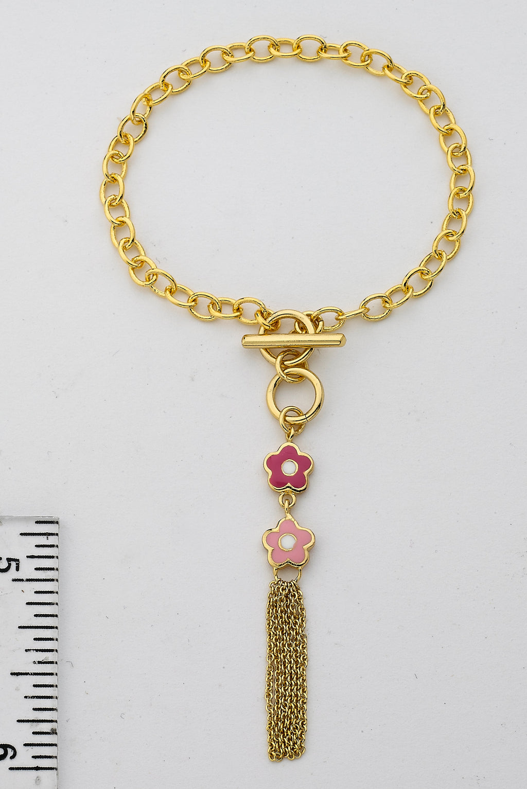 14k Gold Plated FROSTED FLOWERS Pink Tassel Bracelet