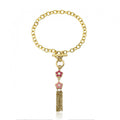 14k Gold Plated FROSTED FLOWERS Pink Tassel Bracelet