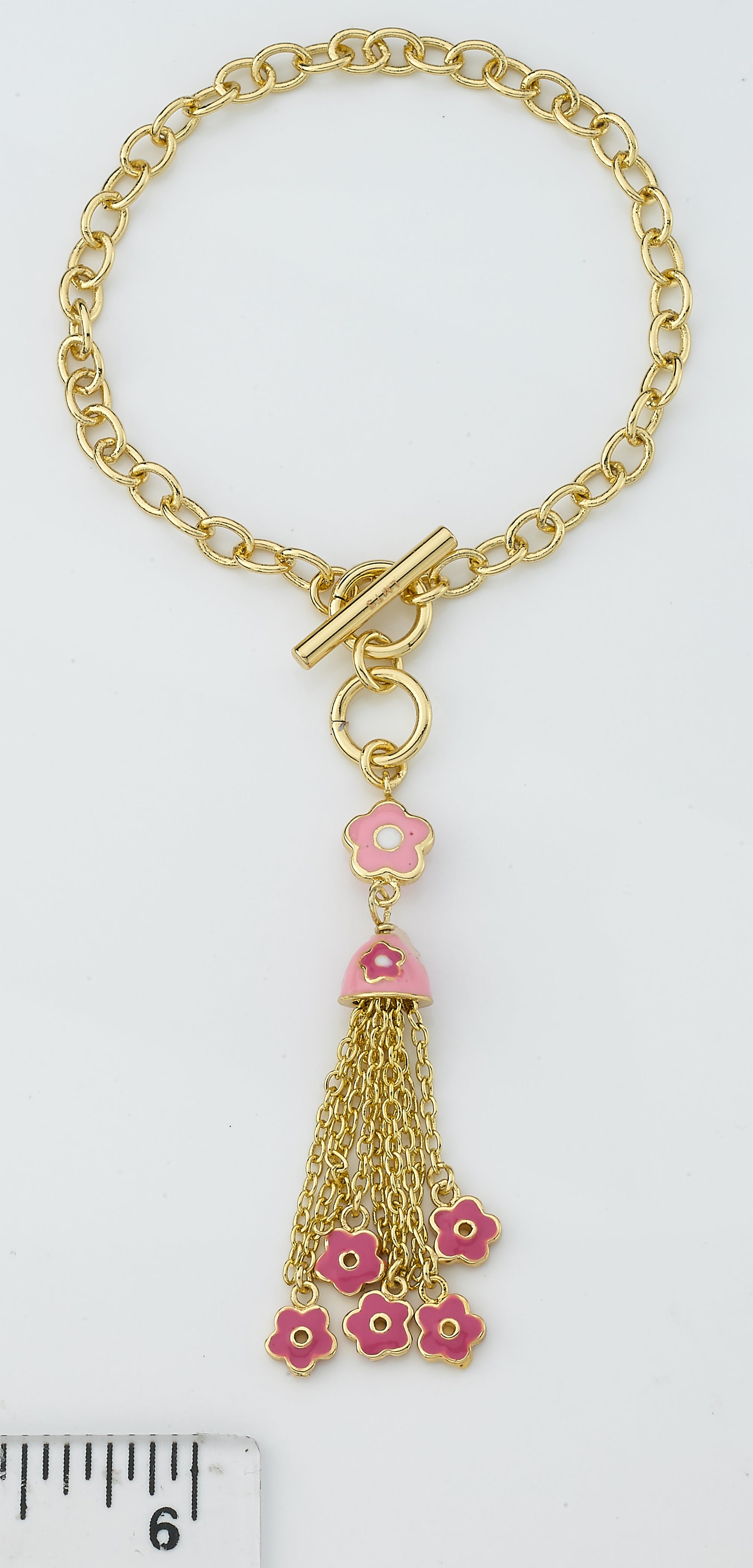 14k Gold Plated FROSTED FLOWERS Tassel Bracelet