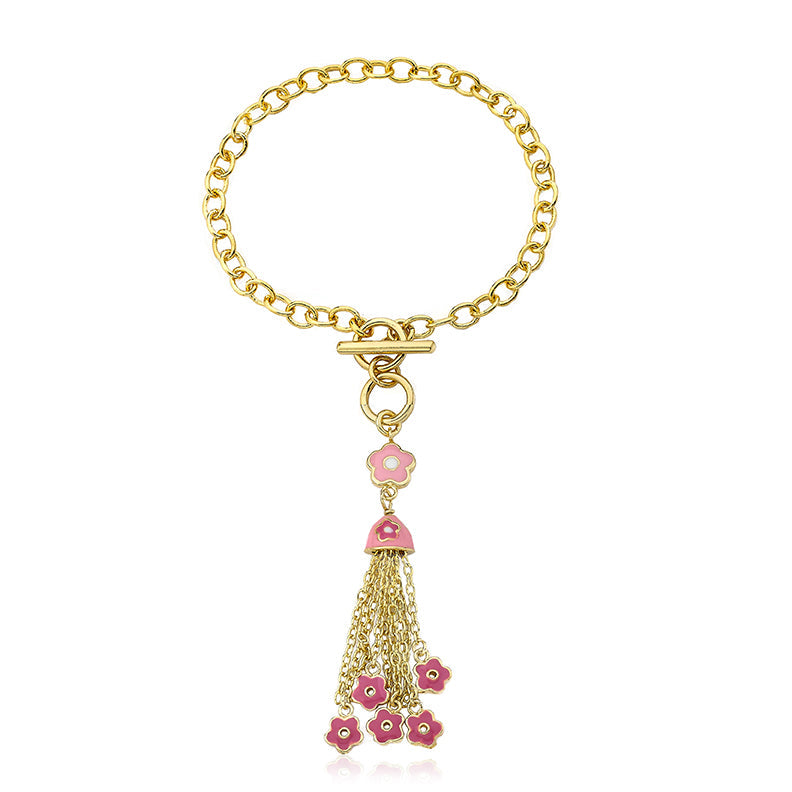 14k Gold Plated FROSTED FLOWERS Tassel Bracelet