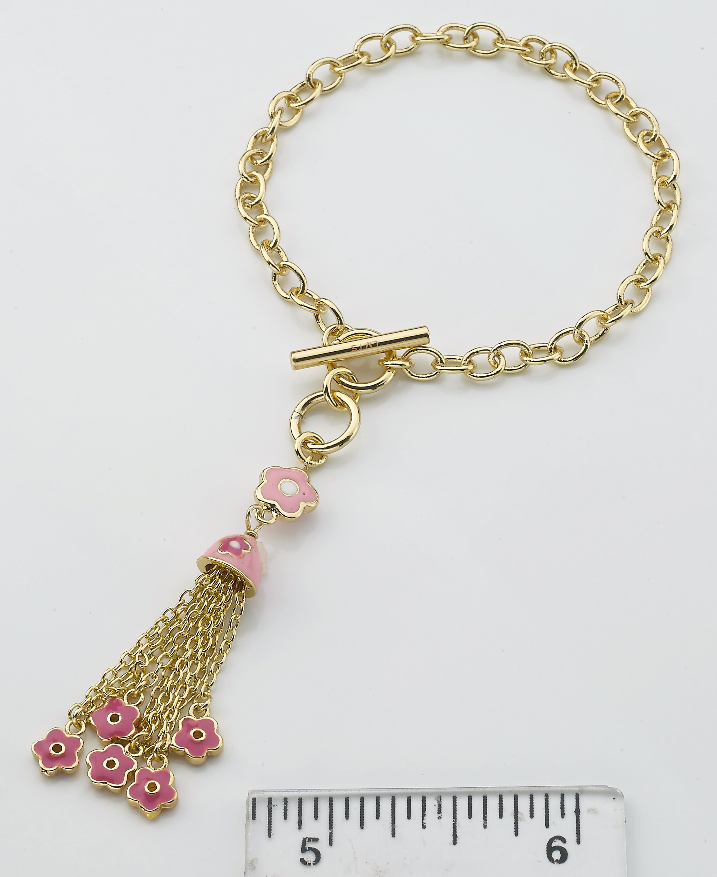 14k Gold Plated FROSTED FLOWERS Tassel Bracelet