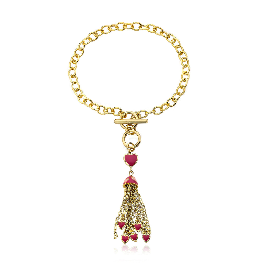 14k Gold Plated I LOVE MY JEWELS Tassel Bracelet