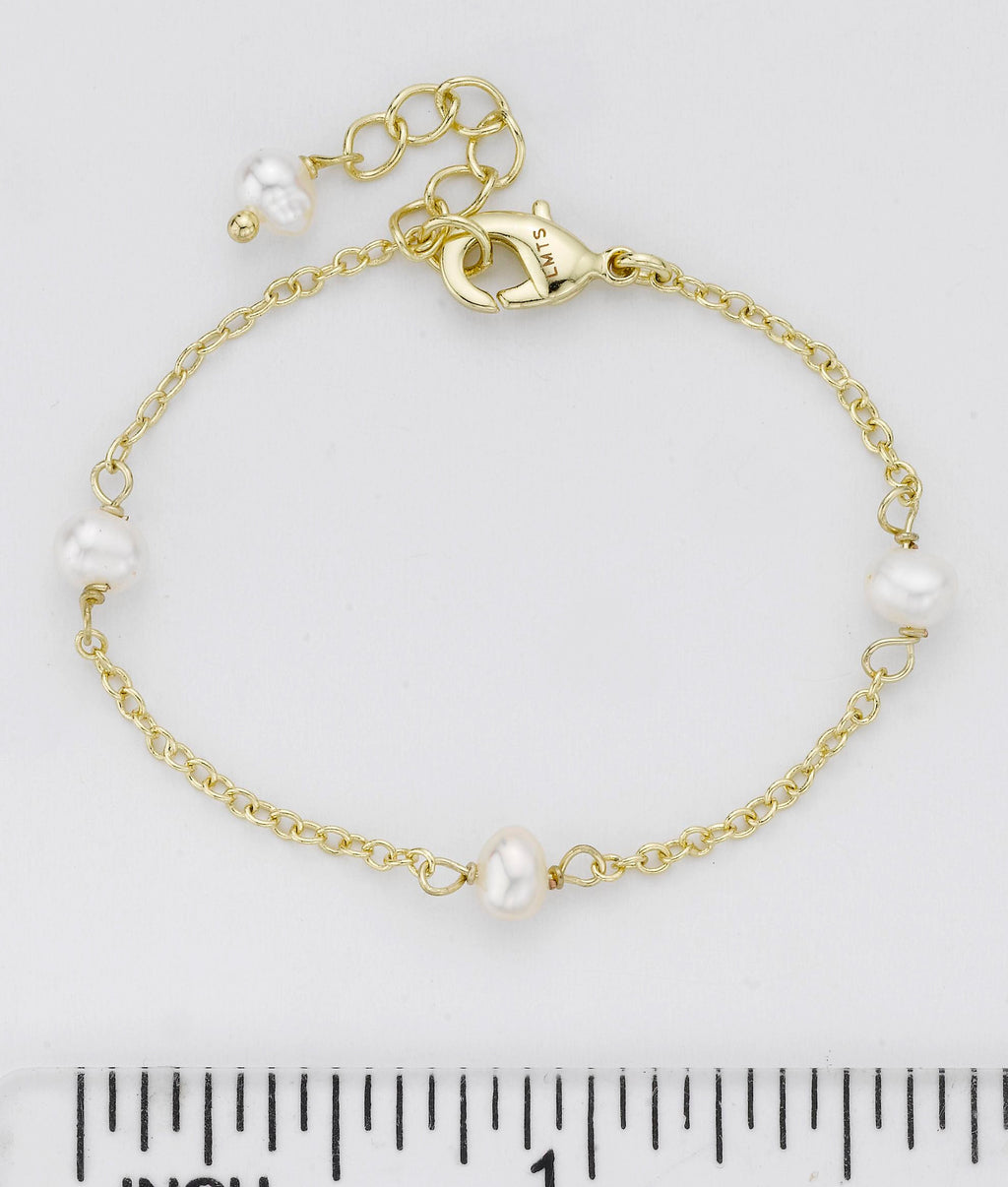 14k Gold Plated LITTLE MISS FLOWER GIRL Pearl & Turquoise Station Bracelet