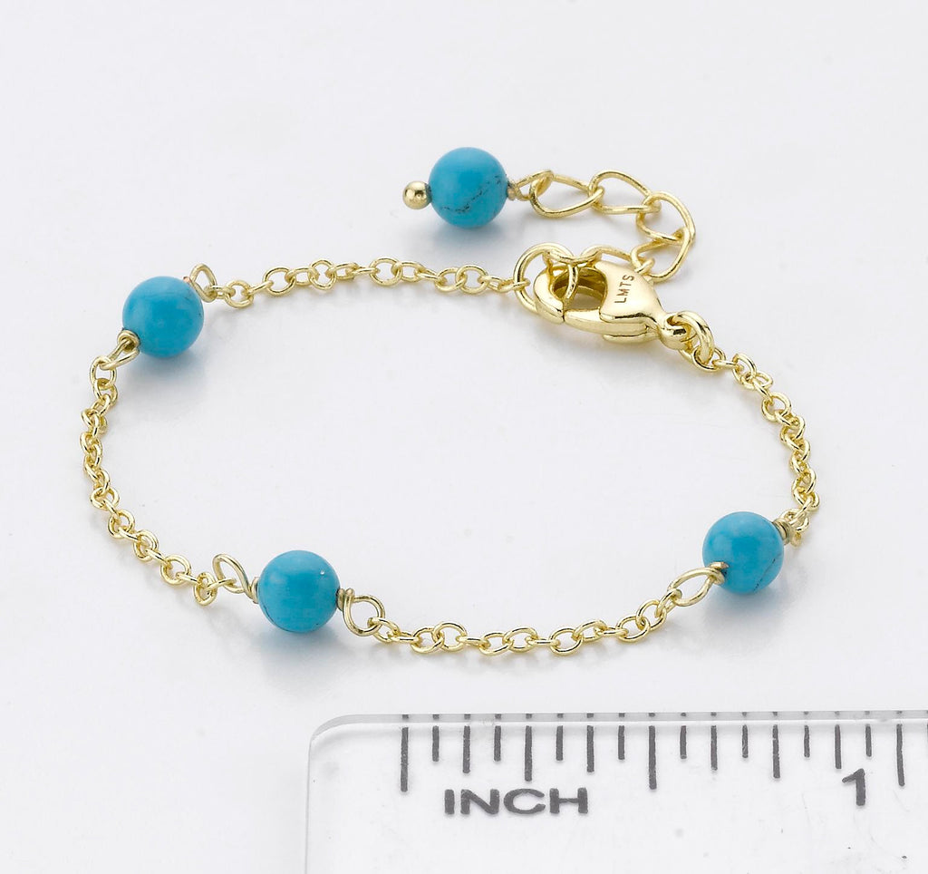 14k Gold Plated LITTLE MISS FLOWER GIRL Pearl & Turquoise Station Bracelet