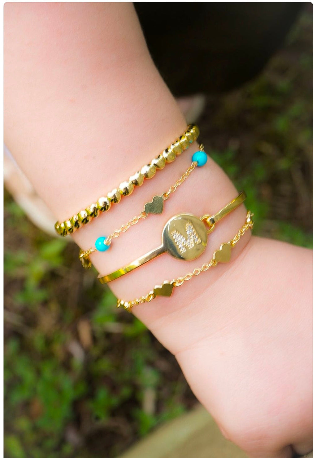 14k Gold-Plated Heart Station Bracelet