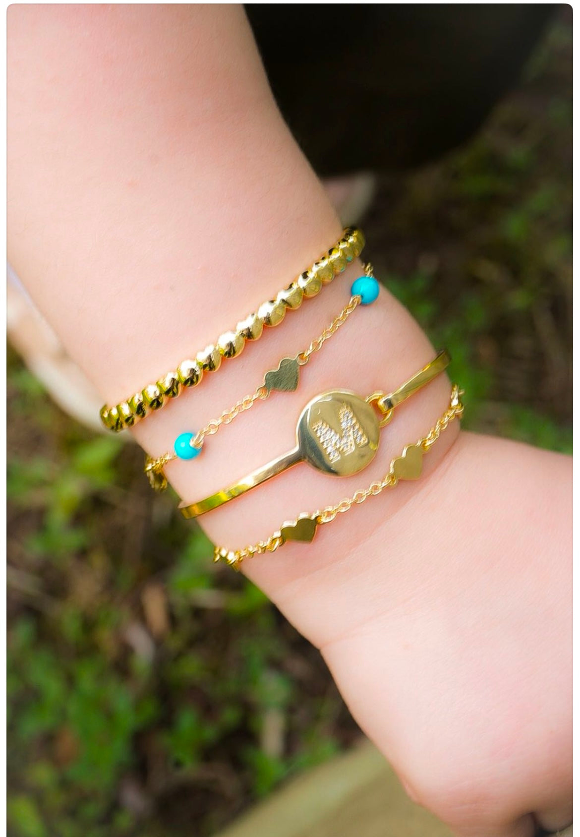 14k Gold-Plated Heart Station Bracelet