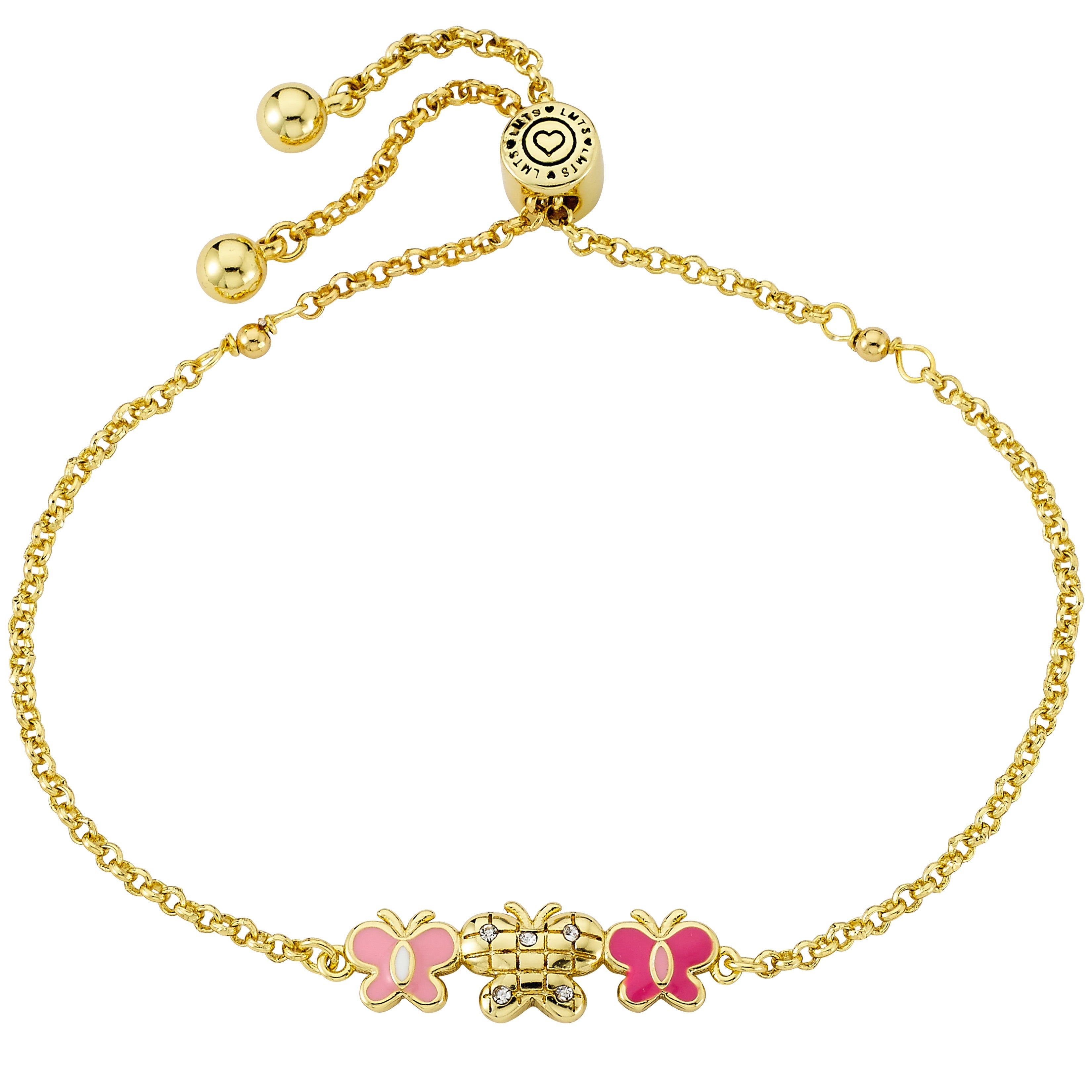14K Gold Plated Crystal Quilted & Enamel Butterflies Expandable Bracelet