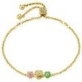 14K Gold Plated Crystal Quilted & Enamel Flowers Expandable Bracelet