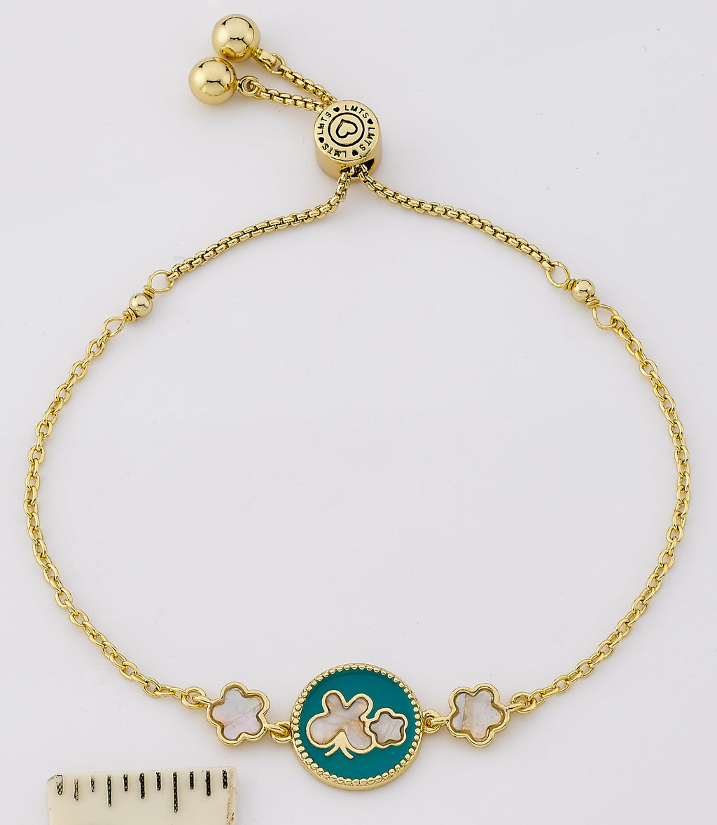 14K Gold Plated Pink Enamel Cut Out Butterfly Over Mother of Pearl Expandable Bracelet