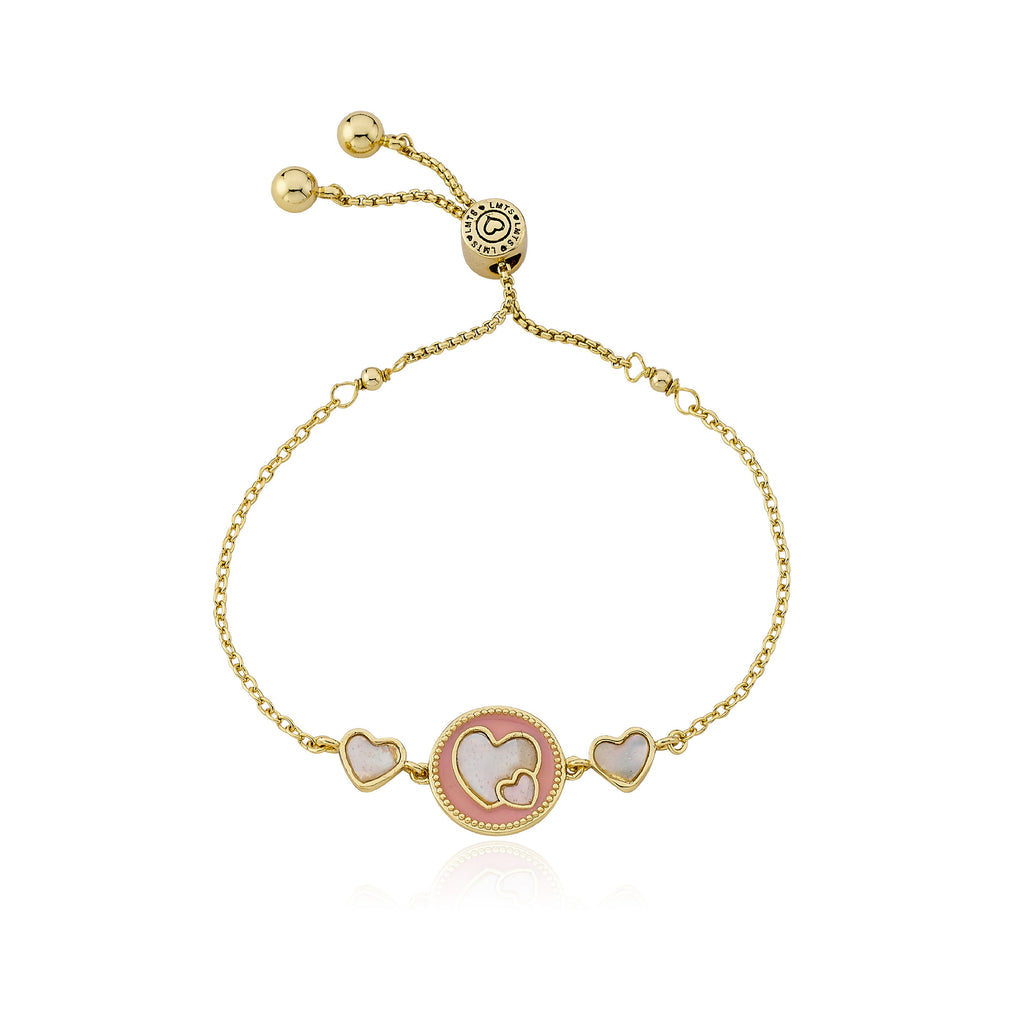 14K Gold Plated Enamel Cut Out Heart Over Mother of Pearl Expandable Bracelet