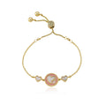 14K Gold Plated Enamel Cut Out Heart Over Mother of Pearl Expandable Bracelet