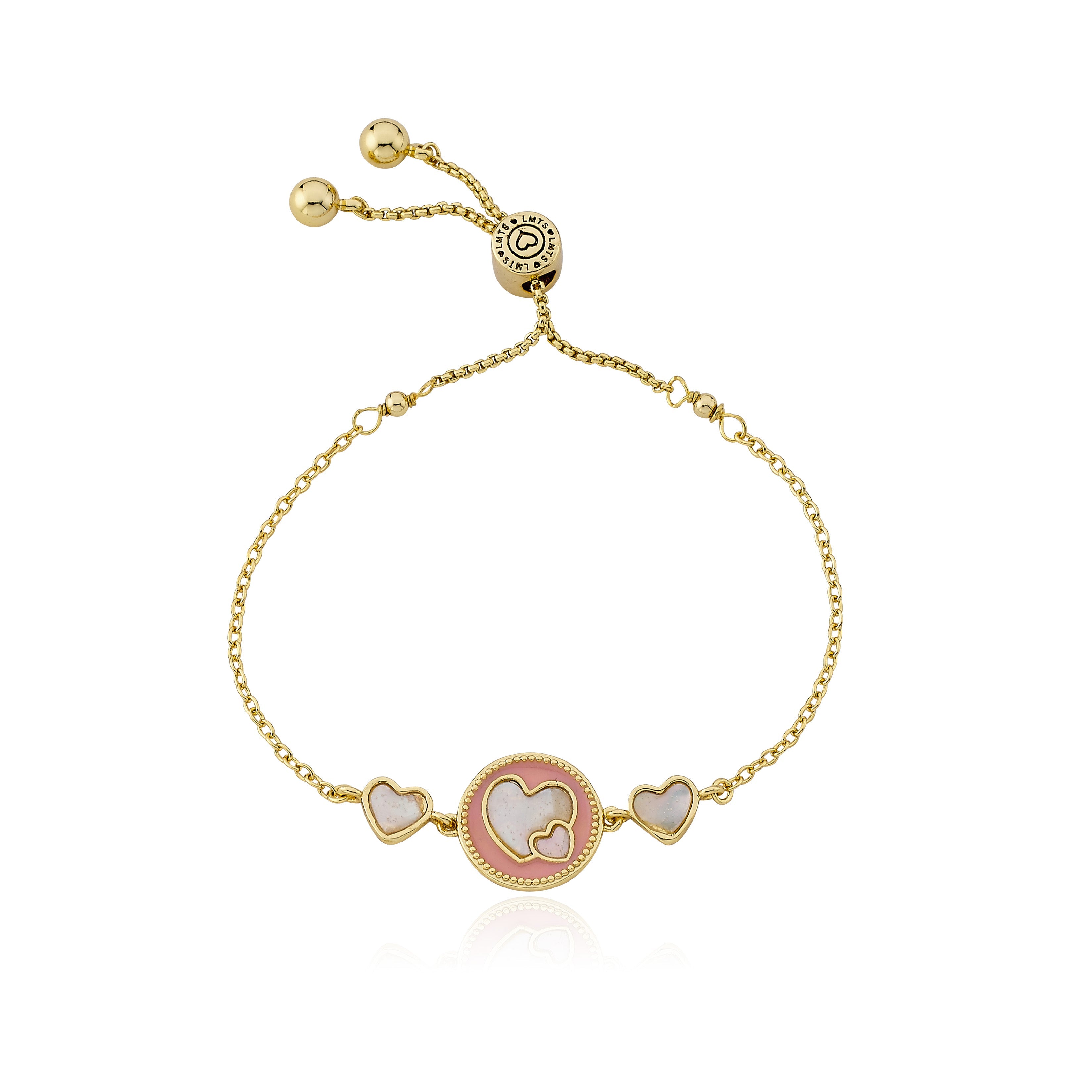 14K Gold Plated Enamel Cut Out Heart Over Mother of Pearl Expandable Bracelet