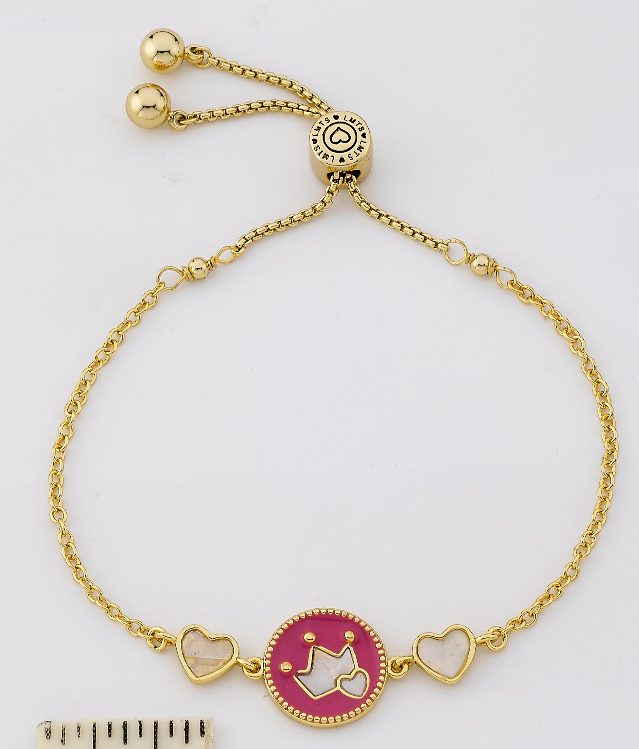 14K Gold Plated Enamel Cut Out Crown Over Mother of Pearl Expandable Bracelet