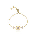 14K Gold Plated Cut Out Heart Over Mother of Pearl Expandable Bracelet