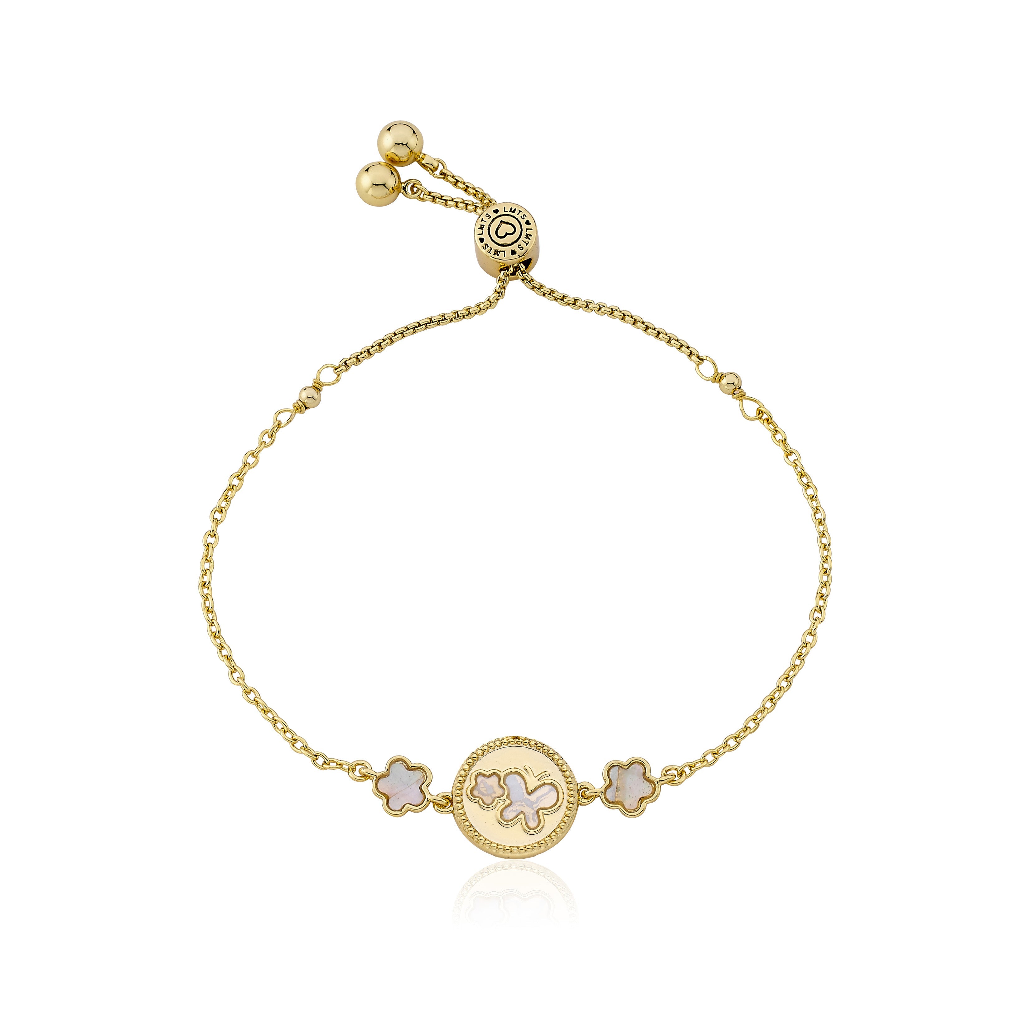 14K Gold Plated Cut Out Butterfly Over Mother of Pearl Expandable Bracelet